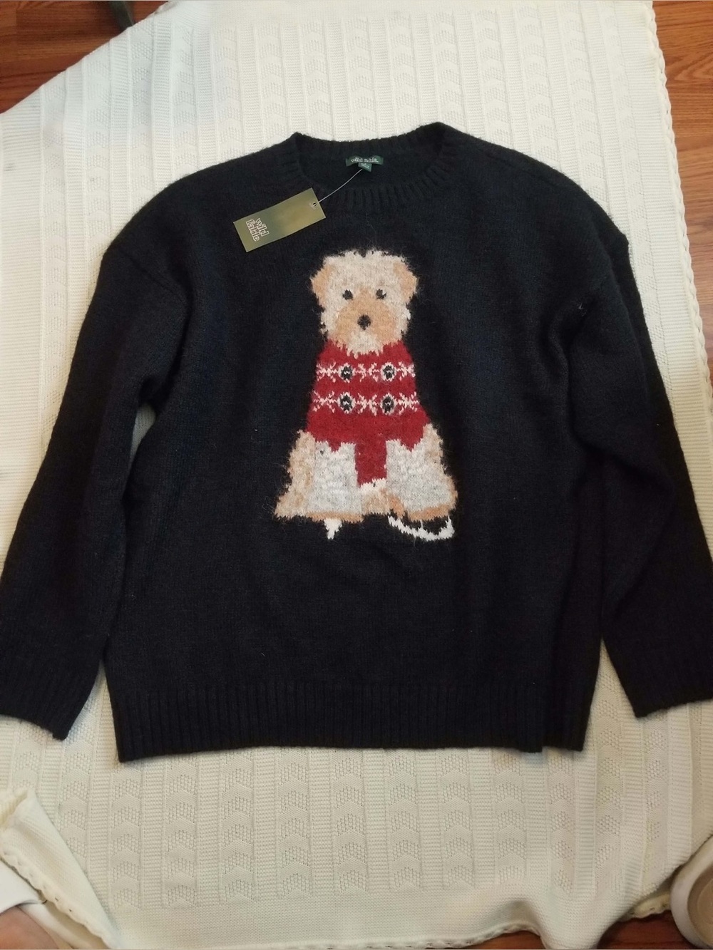 wild fable Black Crewneck Sweater with Teddy Dog in Red Sweater